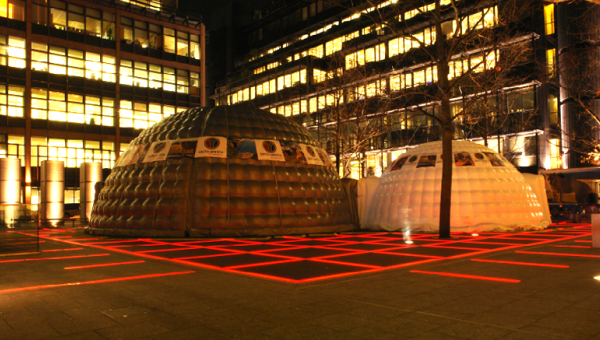 Specially commissioned geodesic dome in London's Broadgate circus.